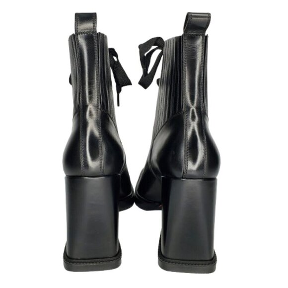 Santoni Leather Lace Up Block Heel Combat Boots - Picture 4 of 8